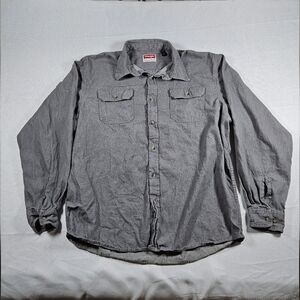 Wrangler‎ Mens Gray Long Sleeve Button Down Work Shirt XL Cotton Solid RN130273